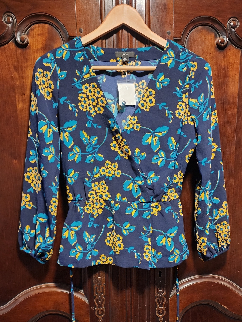 J. CREW -  Yellow & Navy Floral Blouse